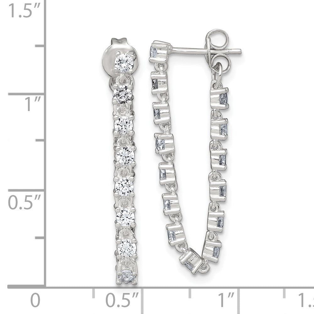 Sterling Silver Polished CZ Front and Back Post Dangle Earrings