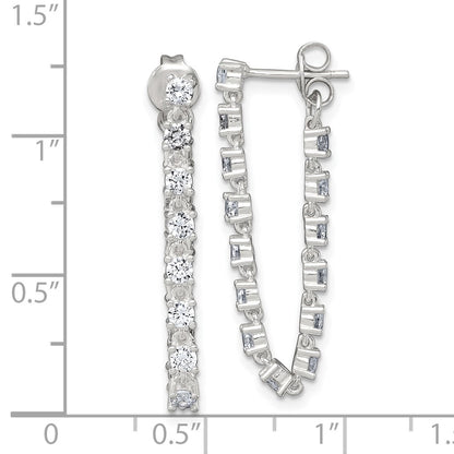 Sterling Silver Polished CZ Front and Back Post Dangle Earrings