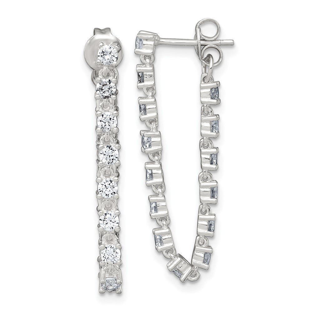 Sterling Silver Polished CZ Front and Back Post Dangle Earrings