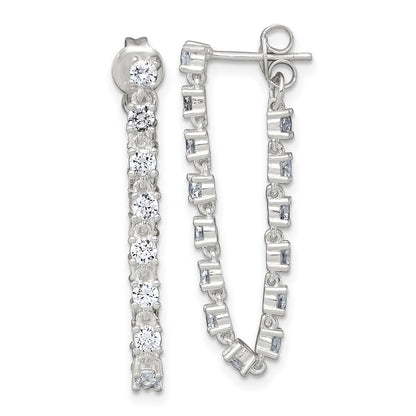 Sterling Silver Polished CZ Front and Back Post Dangle Earrings