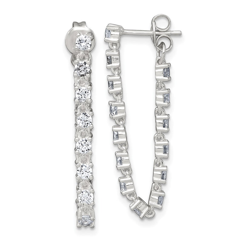 Sterling Silver Polished CZ Front and Back Post Dangle Earrings