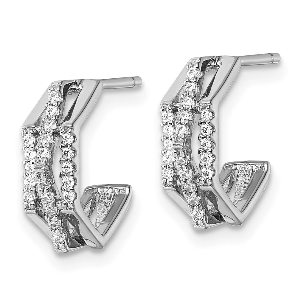 Sterling Silver Rhodium-Plated CZ Polished Post J-Hoop Earrings