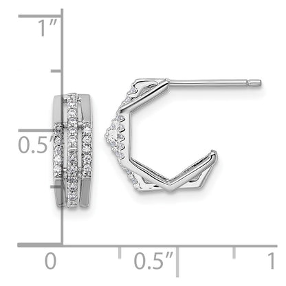 Sterling Silver Rhodium-Plated CZ Polished Post J-Hoop Earrings