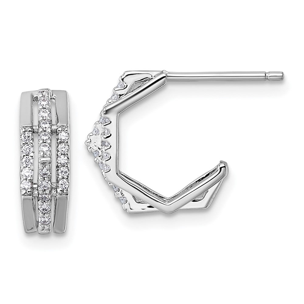 Sterling Silver Rhodium-Plated CZ Polished Post J-Hoop Earrings