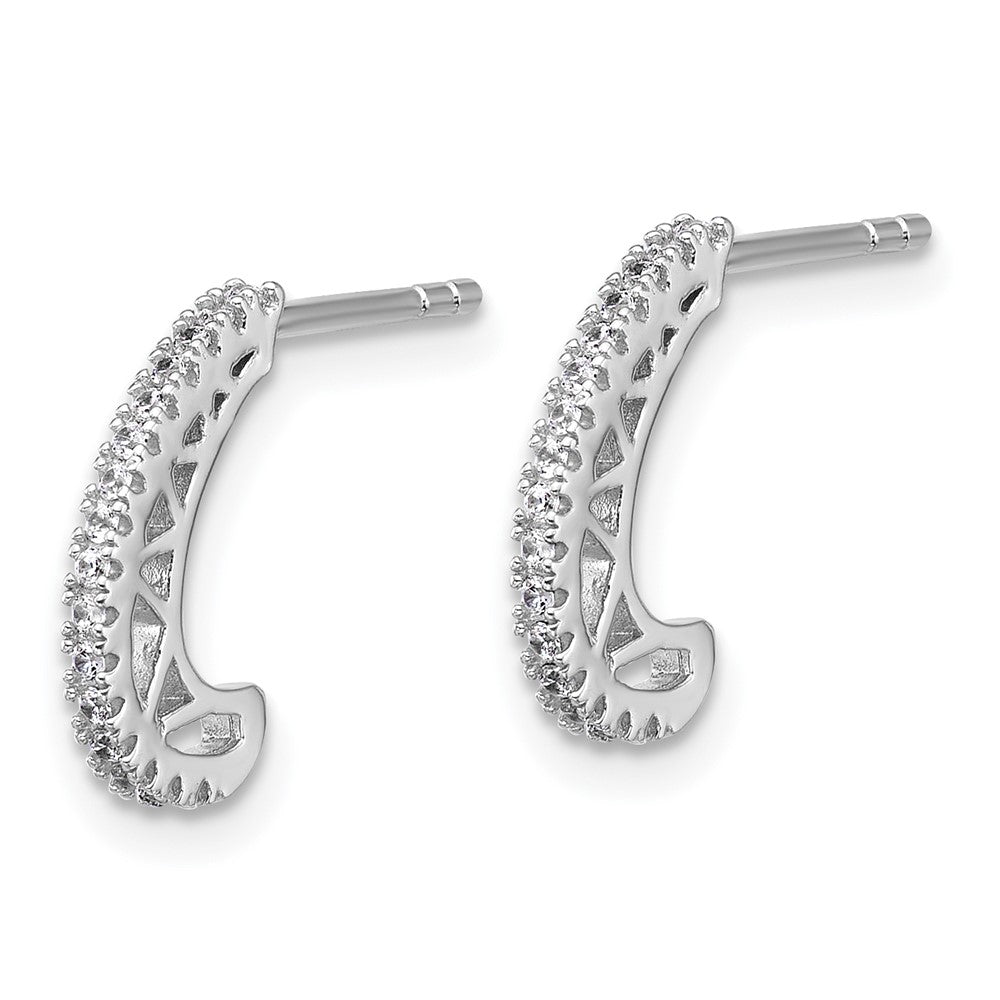Sterling Silver Rhodium-Plated CZ J-Hoop Post Earrings