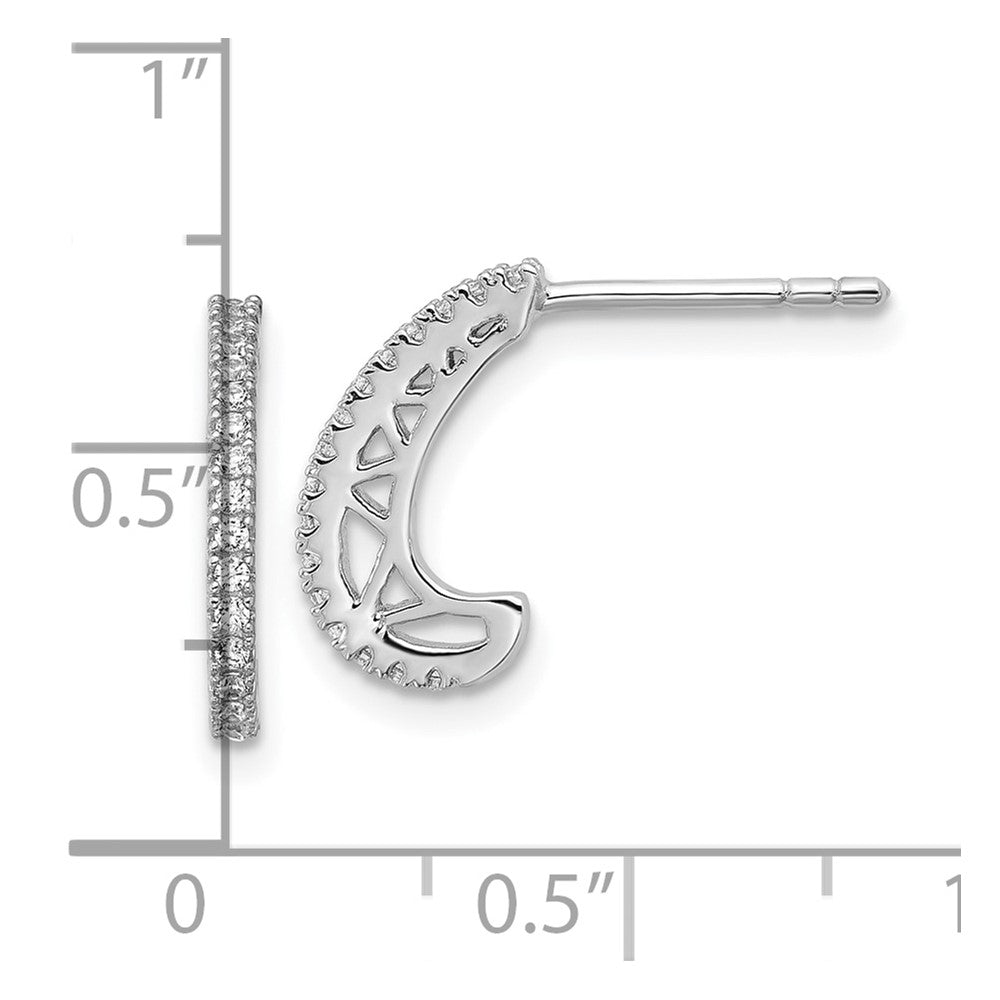 Sterling Silver Rhodium-Plated CZ J-Hoop Post Earrings