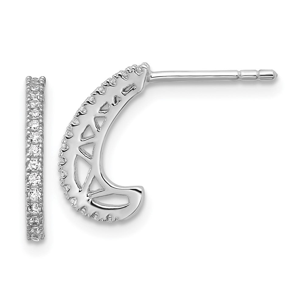 Sterling Silver Rhodium-Plated CZ J-Hoop Post Earrings