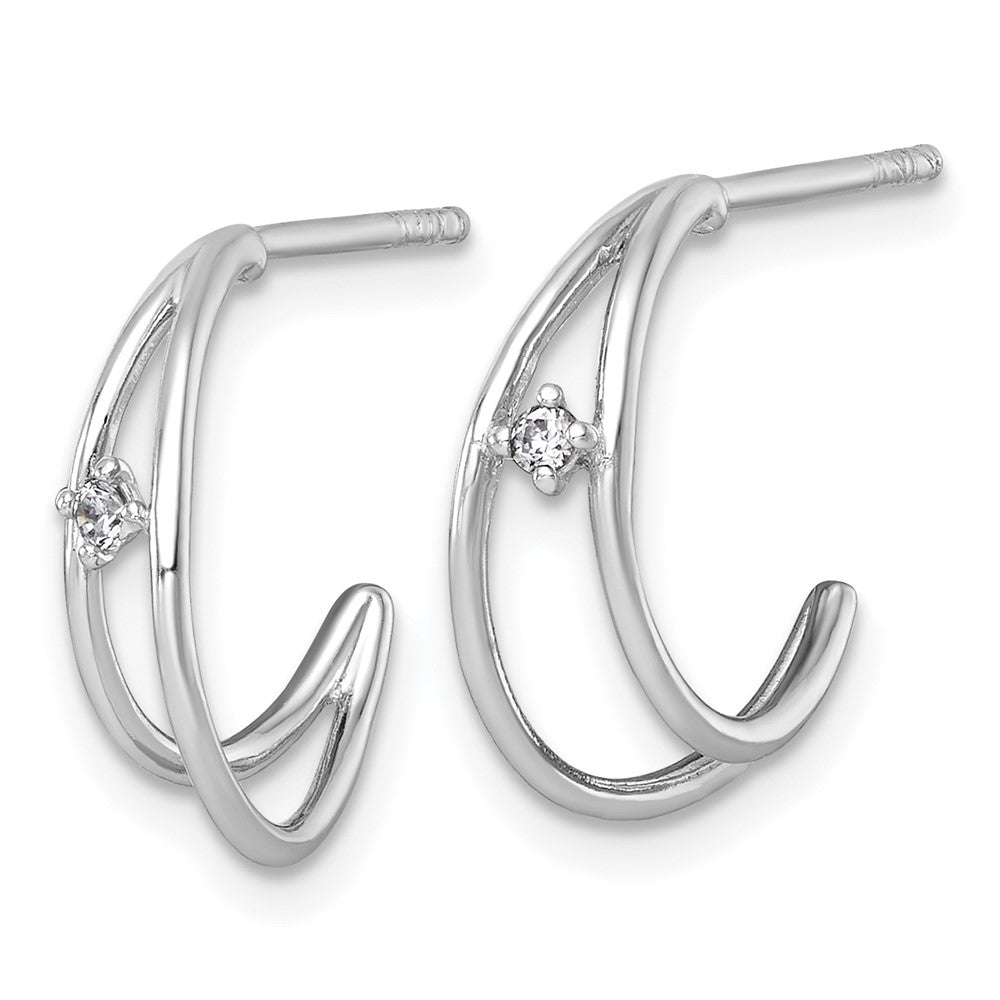 Sterling Silver Rhodium-Plated Polished CZ Post C-Hoop Earrings