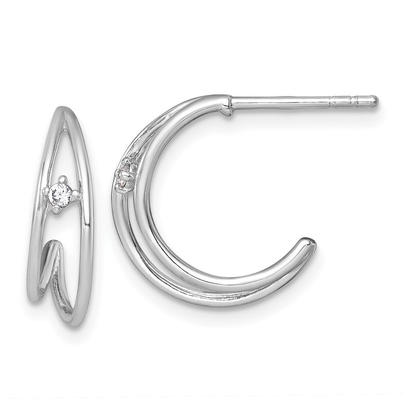 Sterling Silver Rhodium-Plated Polished CZ Post C-Hoop Earrings