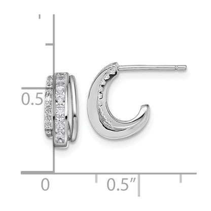 Sterling Silver Rhodium-Plated Polished CZ Post J-Hoop Earrings