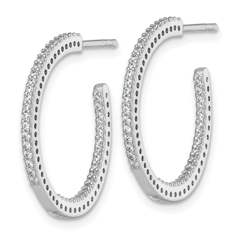 Sterling Silver Rhodium Plated Polished 1.6mm CZ in and Out Post C-Hoop Earrings
