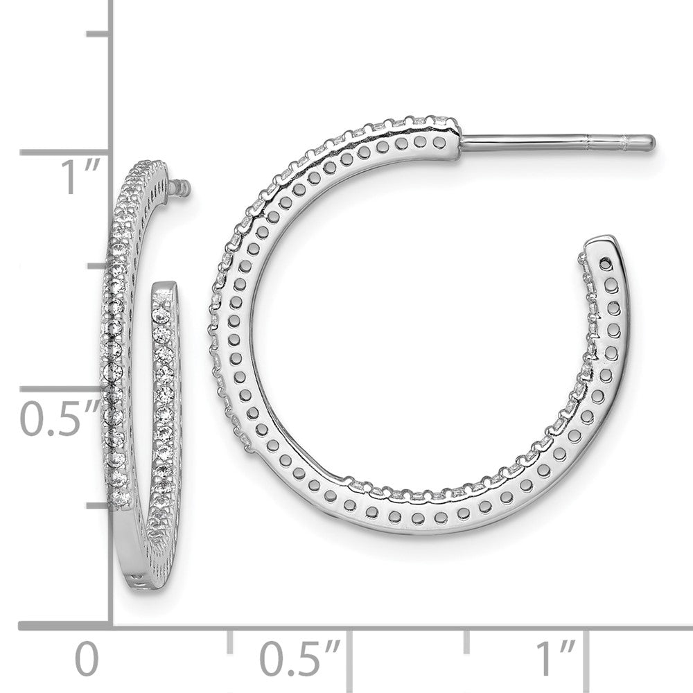 Sterling Silver Rhodium Plated Polished 1.6mm CZ in and Out Post C-Hoop Earrings