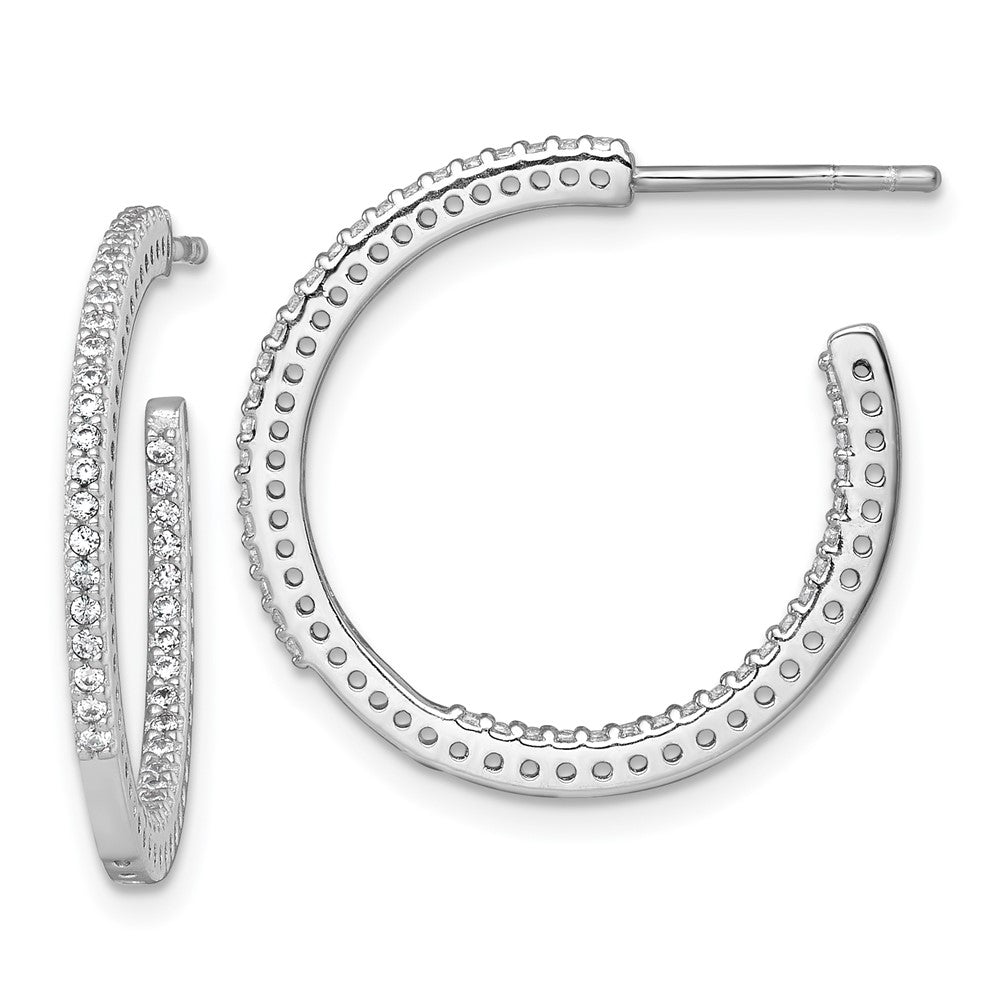 Sterling Silver Rhodium Plated Polished 1.6mm CZ in and Out Post C-Hoop Earrings