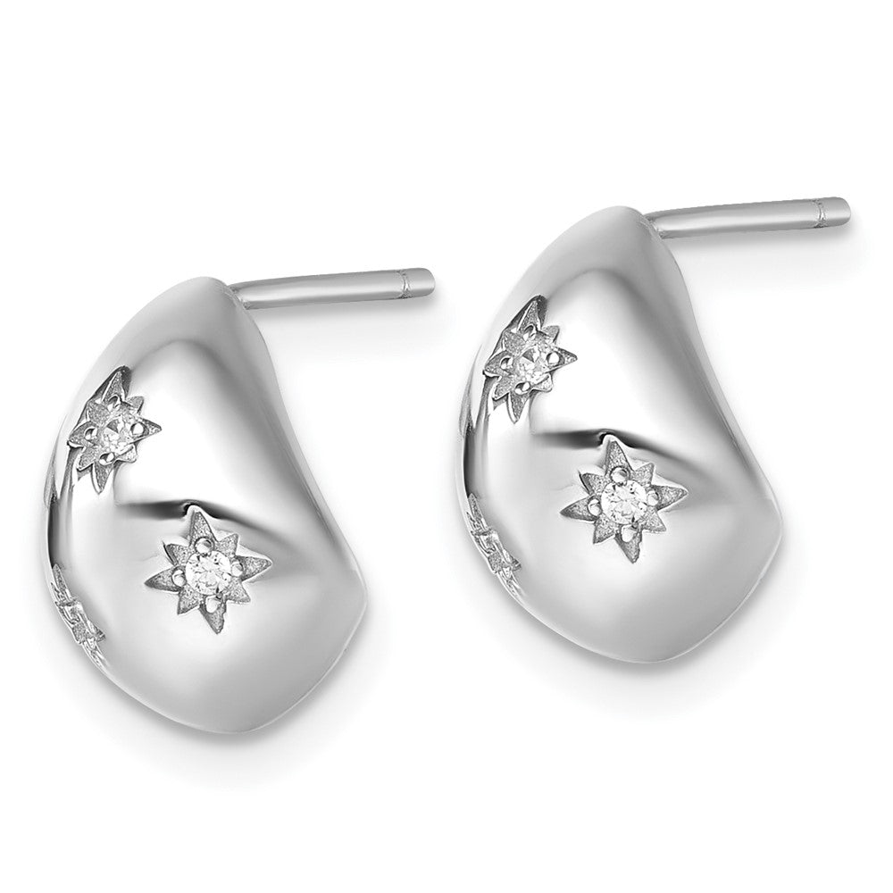 Sterling Silver Rhodium-Plated CZ Polished Star Post J-Hoop Earrings