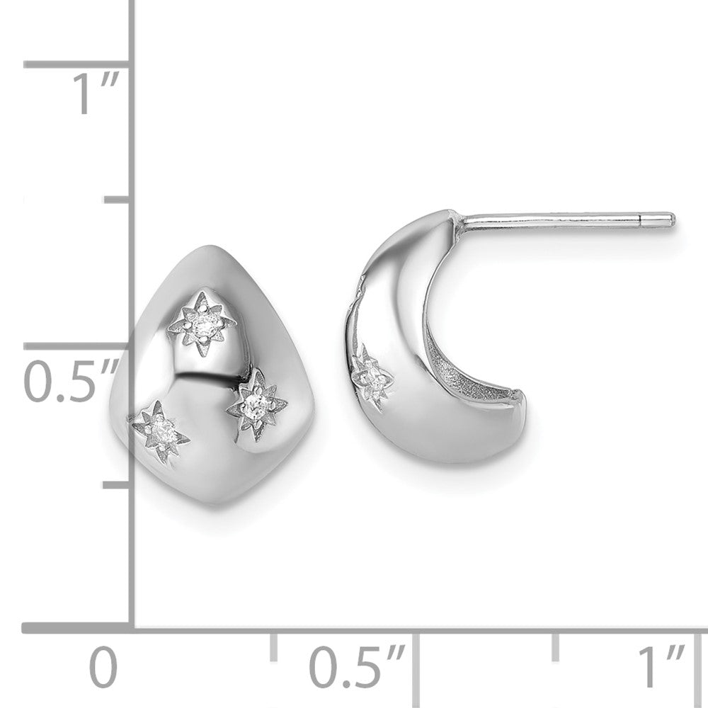Sterling Silver Rhodium-Plated CZ Polished Star Post J-Hoop Earrings