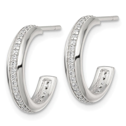 Sterling Silver Polished 16x3.5mm CZ Post C-Hoop Earrings