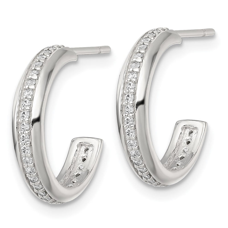 Sterling Silver Polished 16x3.5mm CZ Post C-Hoop Earrings