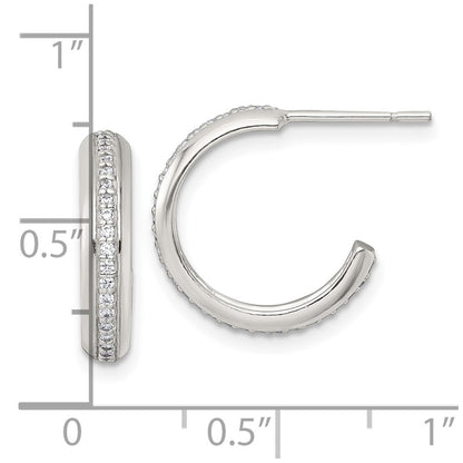Sterling Silver Polished 16x3.5mm CZ Post C-Hoop Earrings