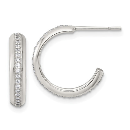 Sterling Silver Polished 16x3.5mm CZ Post C-Hoop Earrings