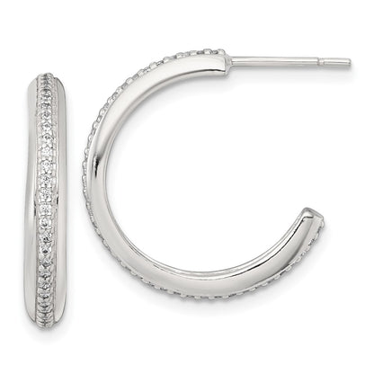 Sterling Silver Polished 21.5x3.5mm CZ Post C-Hoop Earrings