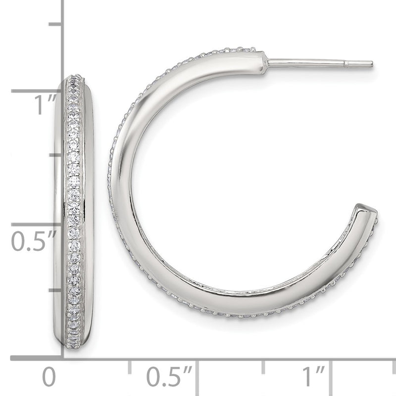 Sterling Silver Polished 26.5x3.5mm CZ Post C-Hoop Earrings