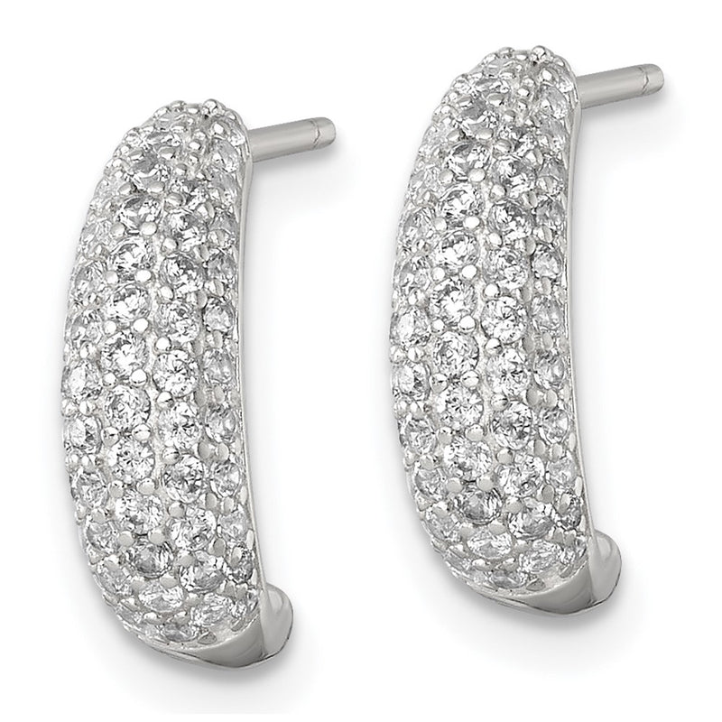 Sterling Silver Polished Pave CZ Post J-Hoop Earrings
