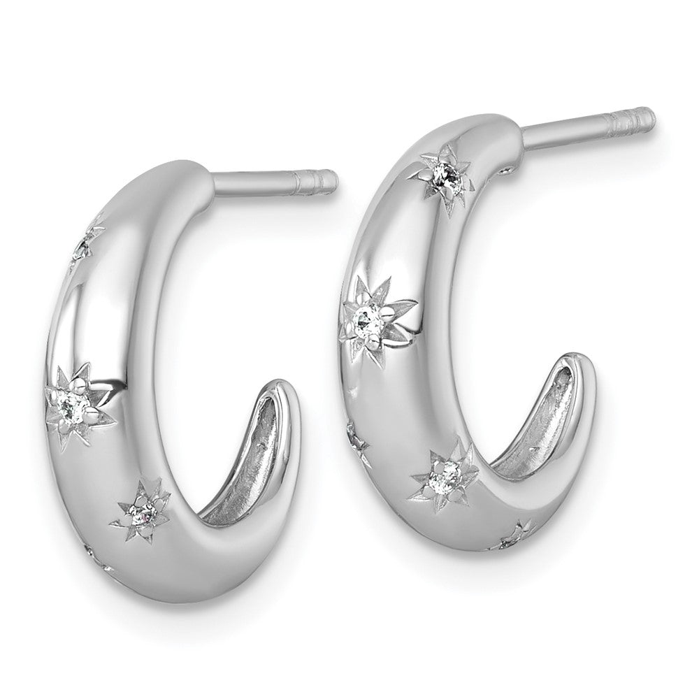 Sterling Silver Rhodium Plated Polished CZ Stars Post C-Hoop Earrings