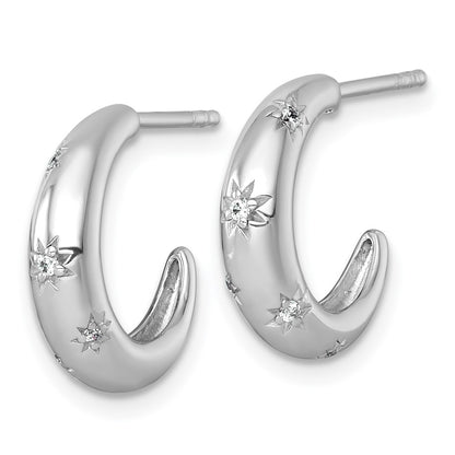 Sterling Silver Rhodium Plated Polished CZ Stars Post C-Hoop Earrings