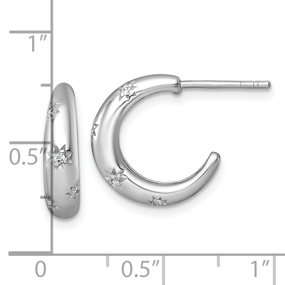 Sterling Silver Rhodium Plated Polished CZ Stars Post C-Hoop Earrings
