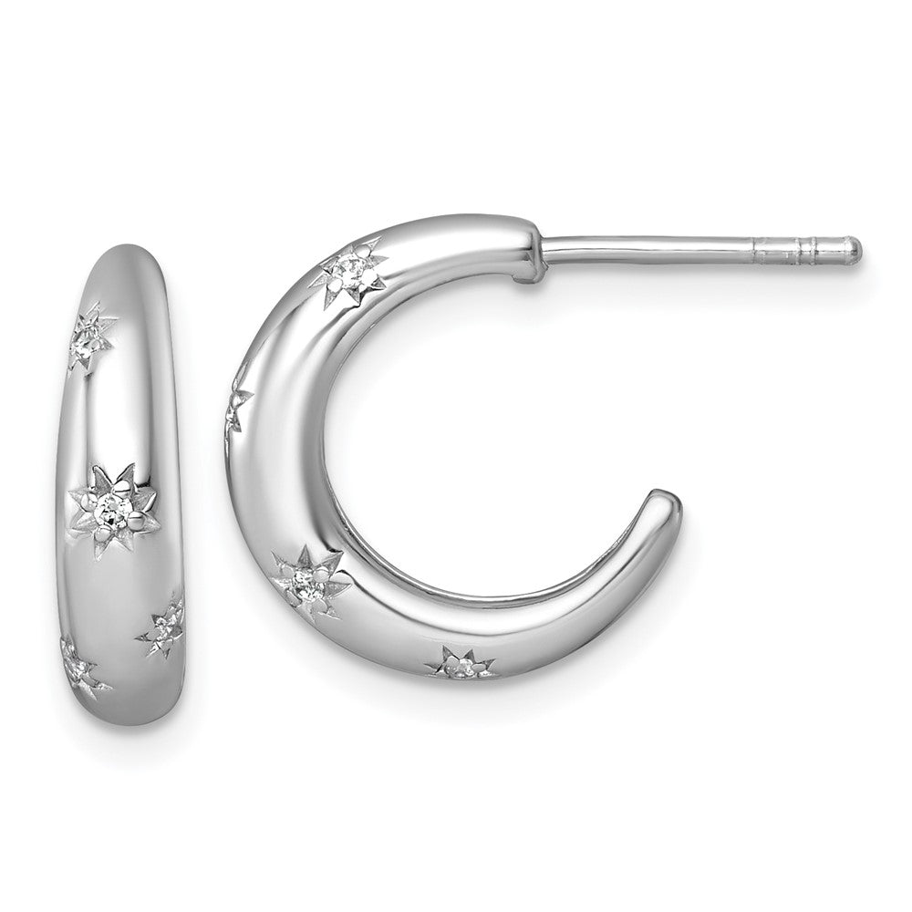 Sterling Silver Rhodium Plated Polished CZ Stars Post C-Hoop Earrings