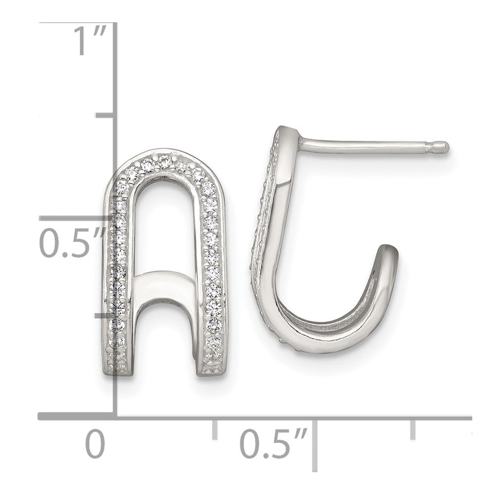 Sterling Silver Polished CZ Curved Post J-Hoop Earrings
