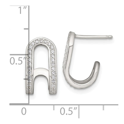 Sterling Silver Polished CZ Curved Post J-Hoop Earrings