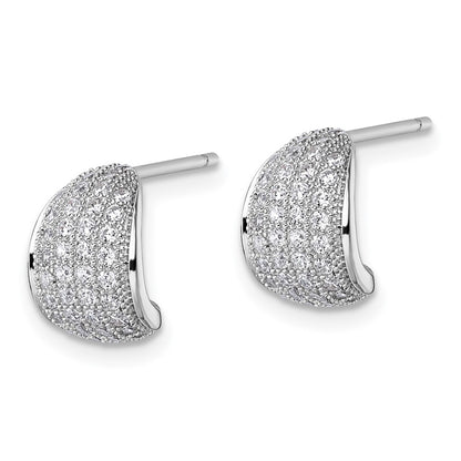 Sterling Silver Rhodium-Plated CZ Pave Post J-Hoop Earrings