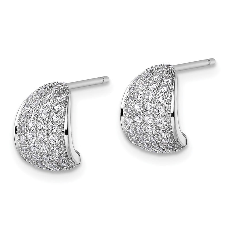 Sterling Silver Rhodium-Plated CZ Pave Post J-Hoop Earrings