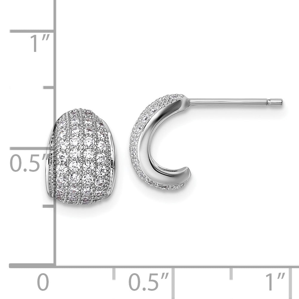 Sterling Silver Rhodium-Plated CZ Pave Post J-Hoop Earrings