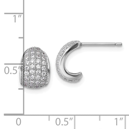 Sterling Silver Rhodium-Plated CZ Pave Post J-Hoop Earrings