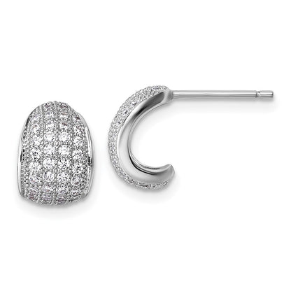 Sterling Silver Rhodium-Plated CZ Pave Post J-Hoop Earrings