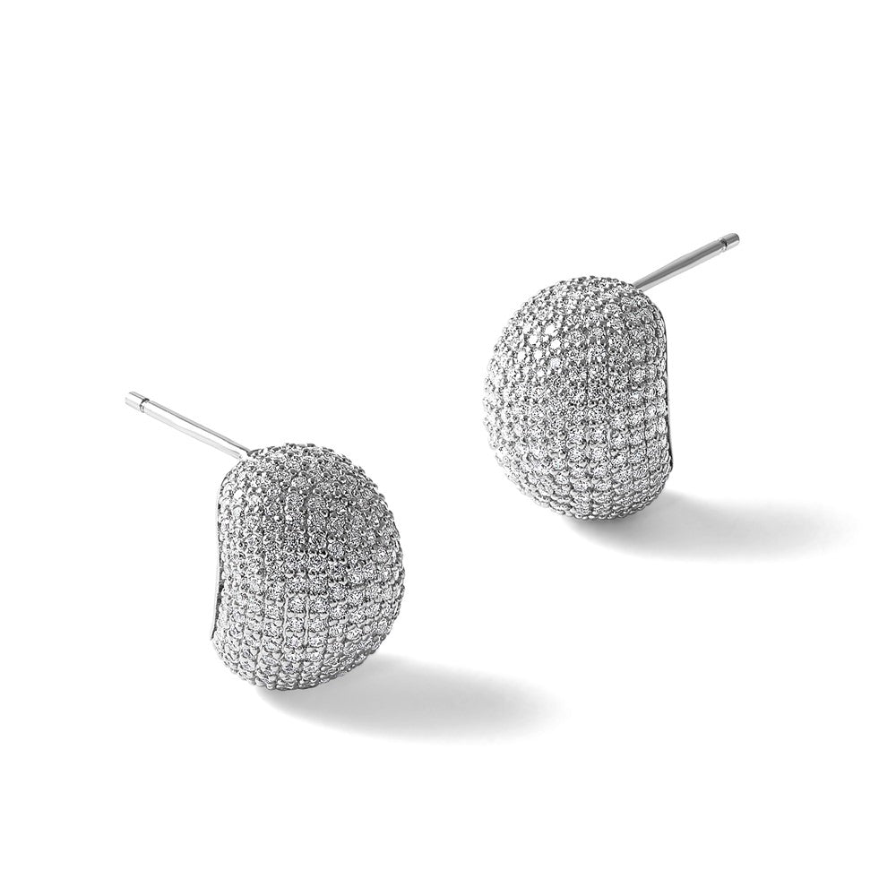 Sterling Silver Rhodium-Plated CZ Pave Post Earrings