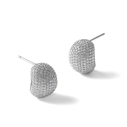 Sterling Silver Rhodium-Plated CZ Pave Post Earrings