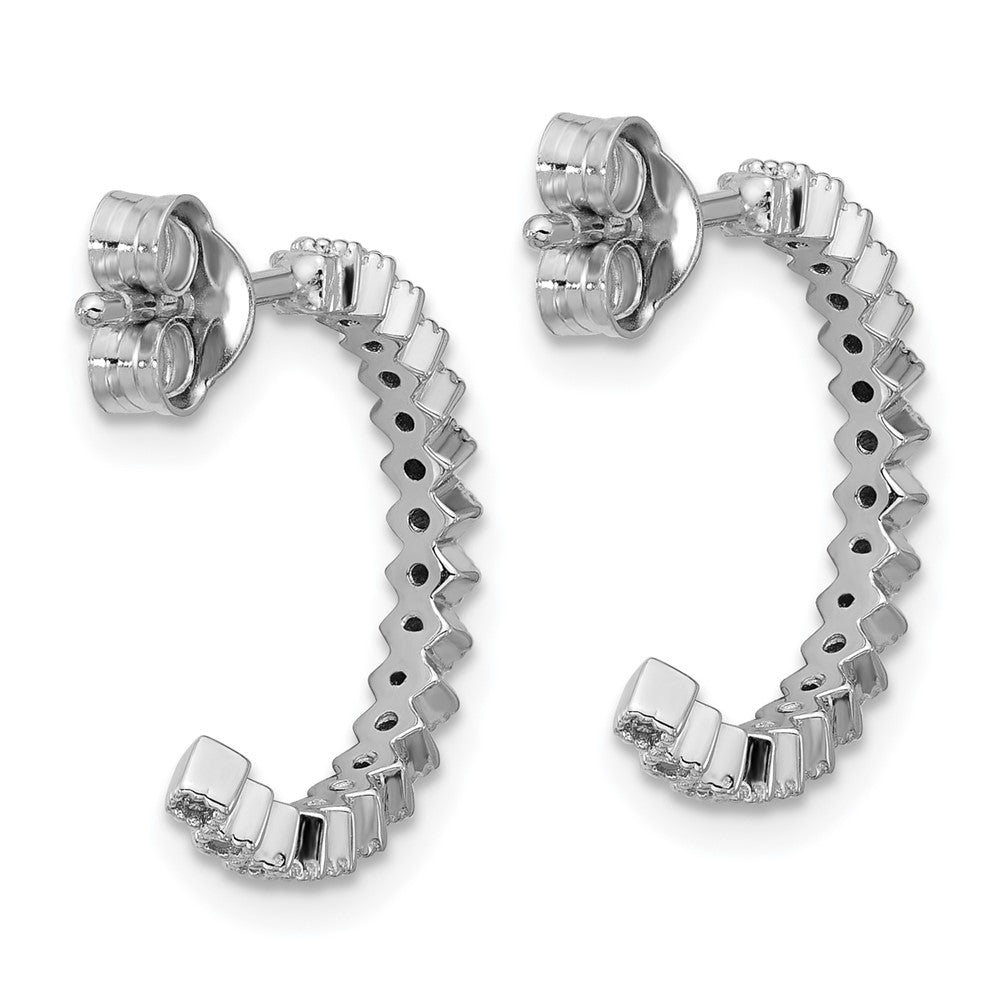 Sterling Silver Rhodium-Plated CZ J-Hoop Post Earrings