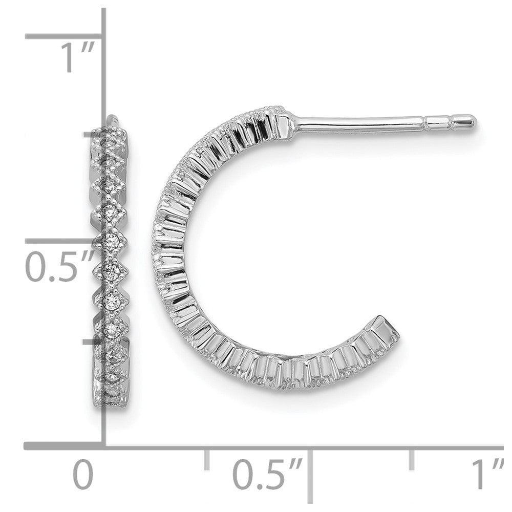 Sterling Silver Rhodium-Plated CZ J-Hoop Post Earrings