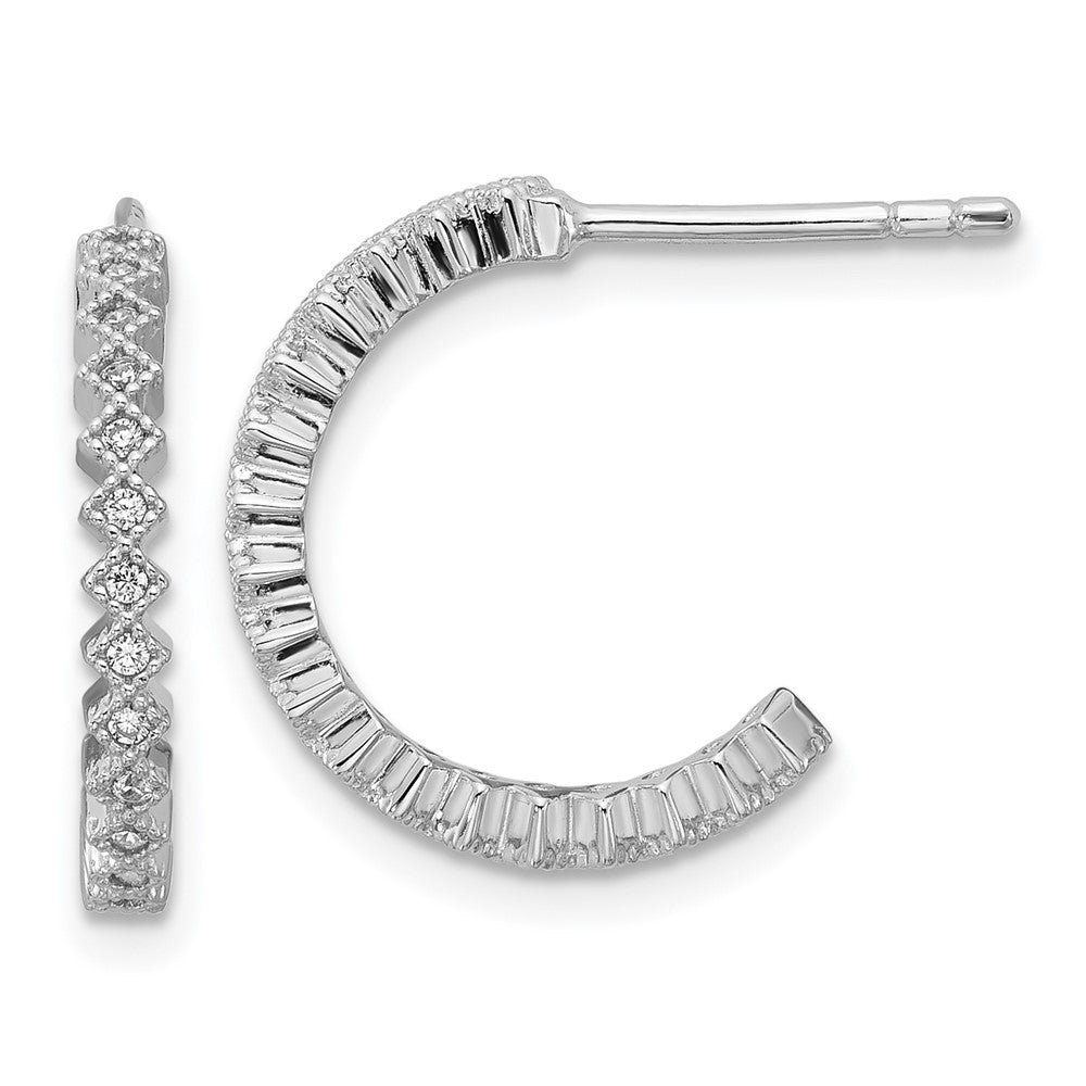 Sterling Silver Rhodium-Plated CZ J-Hoop Post Earrings