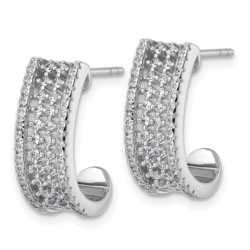Sterling Silver Rhodium-Plated CZ Post J-Hoop Earrings