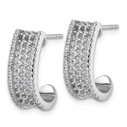Sterling Silver Rhodium-Plated CZ Post J-Hoop Earrings