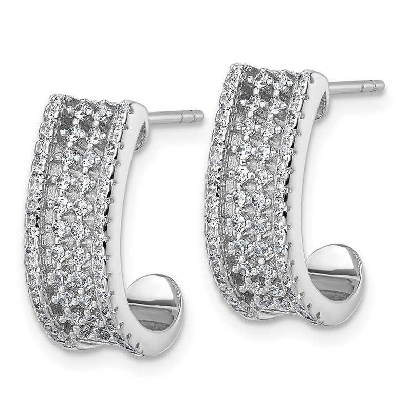 Sterling Silver Rhodium-Plated CZ Post J-Hoop Earrings
