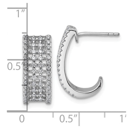Sterling Silver Rhodium-Plated CZ Post J-Hoop Earrings