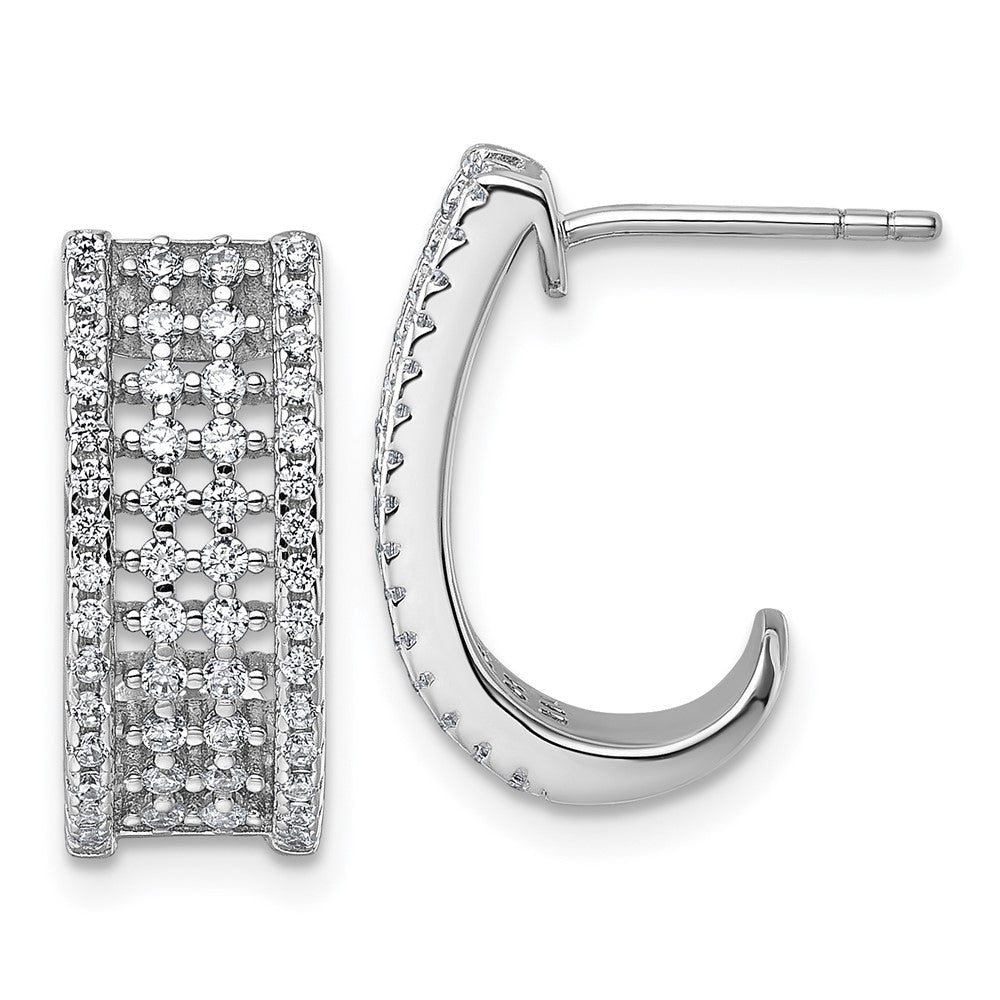 Sterling Silver Rhodium-Plated CZ Post J-Hoop Earrings