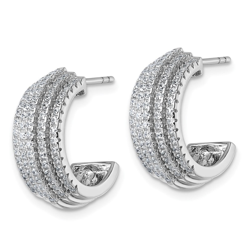 Sterling Silver Rhodium-Plated 5 Row Post J-Hoop Earrings