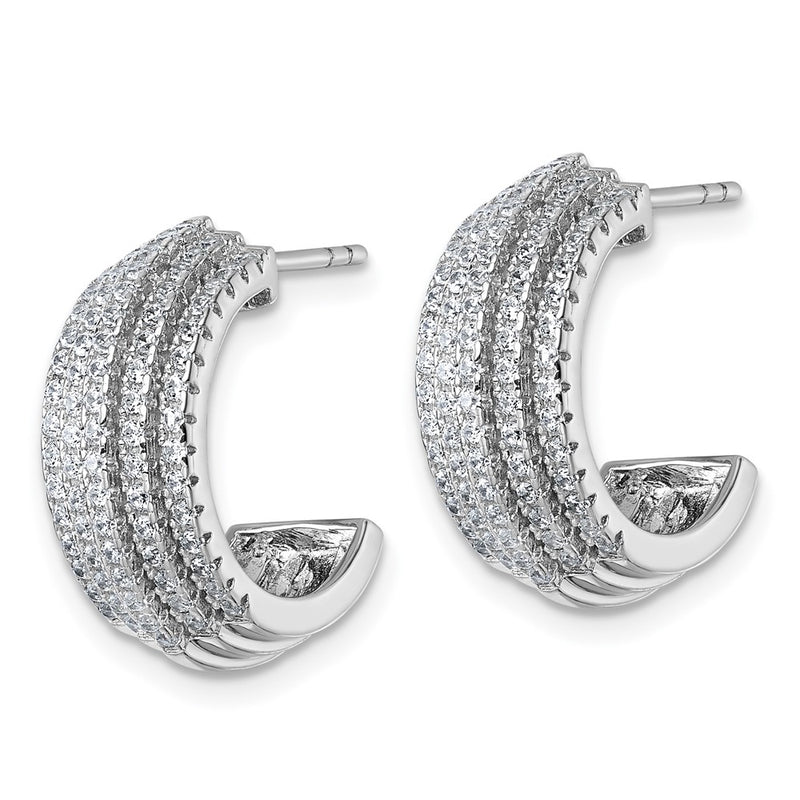 Sterling Silver Rhodium-Plated 5 Row Post J-Hoop Earrings
