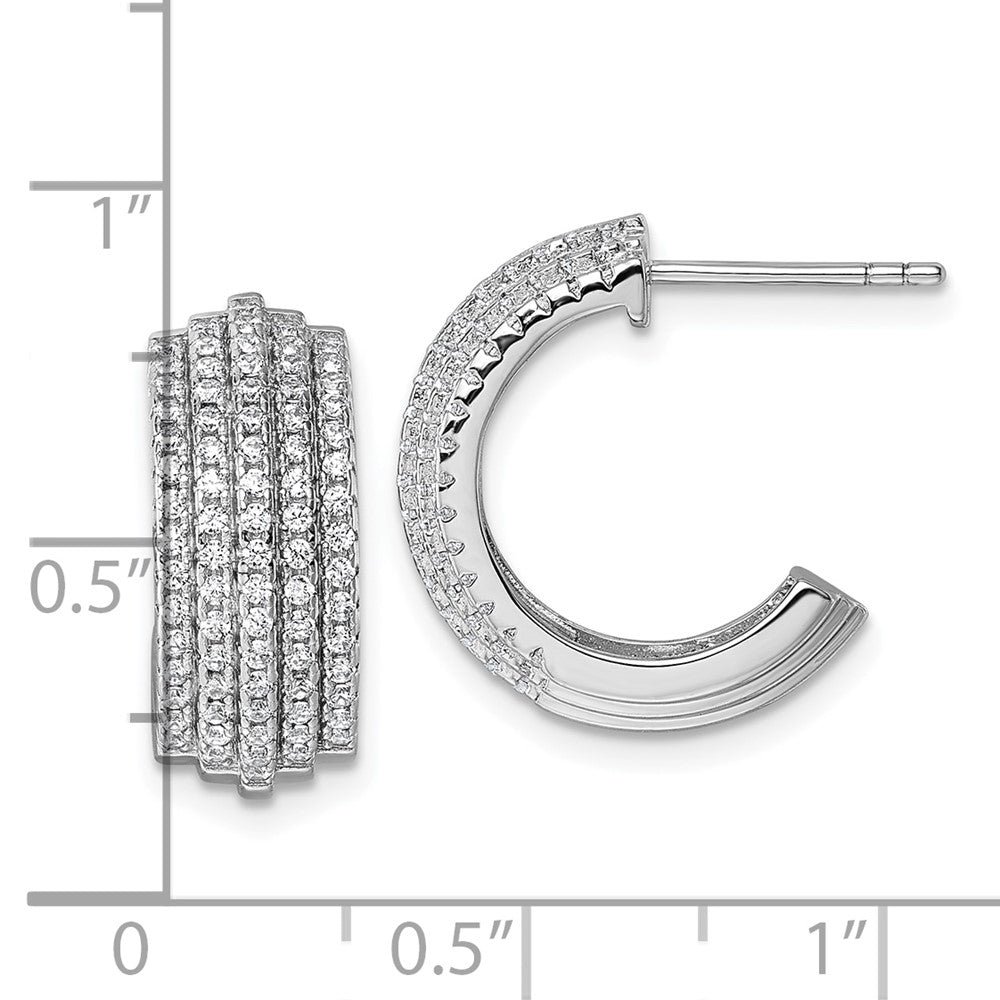 Sterling Silver Rhodium-Plated 5 Row Post J-Hoop Earrings